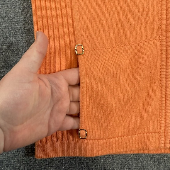 St. John Cashmere Marie Gray Hoodie Womens M Orange Cardigan Sweater Full Zip - Picture 5 of 12